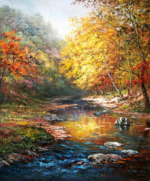 Beautiful trees with a quiet river painting - John Ottis Adams Beautiful trees with a quiet river art painting